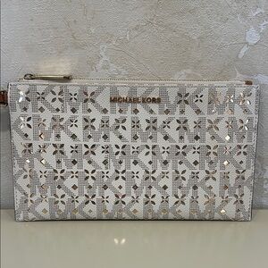 Michael Kors Cream and Gold Clutch/Wristlet